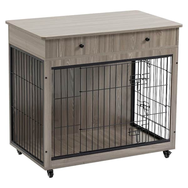Unbranded 38.4 in. L x 23.2 in. W x 35 in. H Dog Crate Furniture Wooden Dog Crate End Table Kennel Storage Dog Crate in Gray