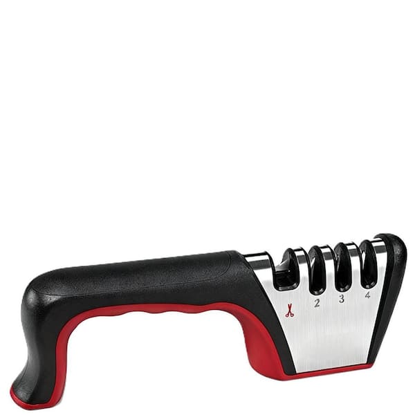 3.07 in. Black and Red 4-in-1 Knife Sharpener with a Pair of Cut-Resistant Glove, Original Premium Polish Blades