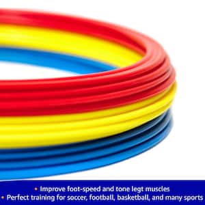 12 in. Sports Speed and Agility Footwork Training Rings with Carrying Case (Set of 12, Yellow/Red/Blue)