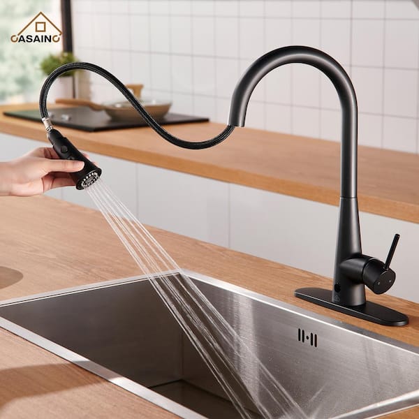 Single Handle Pull Down Sprayer Kitchen Faucet with Touchless Sensor, Dual Function in Matte Black