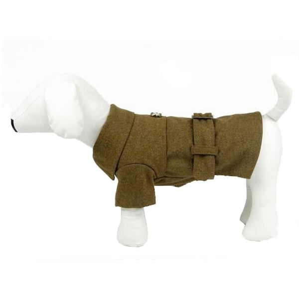 PET LIFE Small Static Olive Green Galore Back-Buckled Fashion Wool Dog Coat