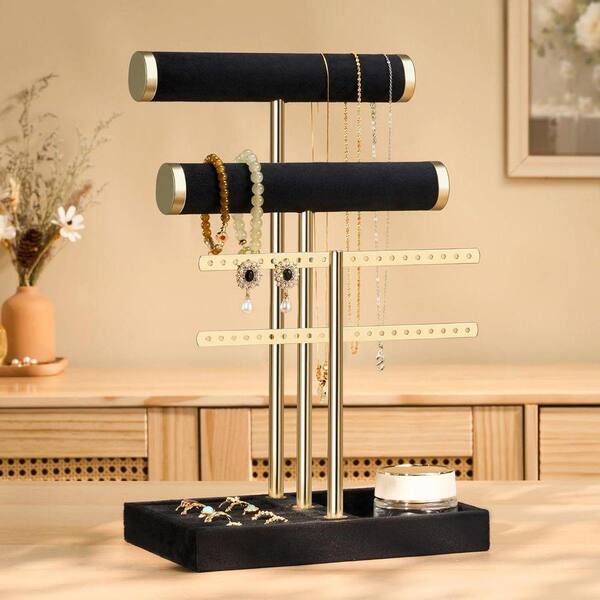 Black 8.3 in. x 12.2 in. Metal Modern Jewelry Organizer Stand