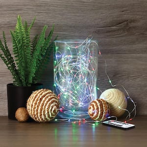100-Light 30 ft. USB or Battery Operated Mini LED Indoor Silver Wire Red/Green/Blue Fairy String Light with Remote