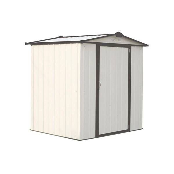 Arrow 6 ft. H x 5 ft. D x 5.5 ft. W EZEE Galvanized Steel Low Gable Shed in Cream/Charcoal Trim with Snap-IT Quick Assembly