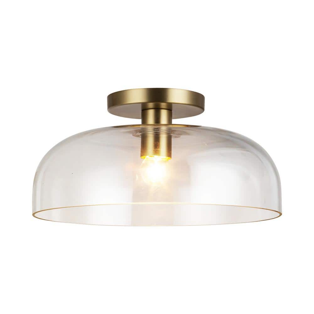 Sylvia 12 in. 1 Light 60-Watt Brushed Gold/Clear Glass Semi-Flush Mount price history on PriceWatchPro