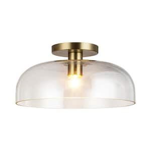 Sylvia 12 in. 1 Light 60-Watt Brushed Gold/Clear Glass Semi-Flush Mount