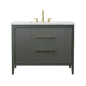 Emma 42 in. W Bath Vanity in Vintage Green with Engineered Stone Top in Arabescato with White Sink