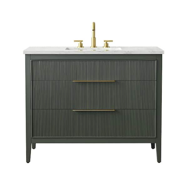 Emma 42 in. W Bath Vanity in Vintage Green with Engineered Stone Top in Arabescato with White Sink