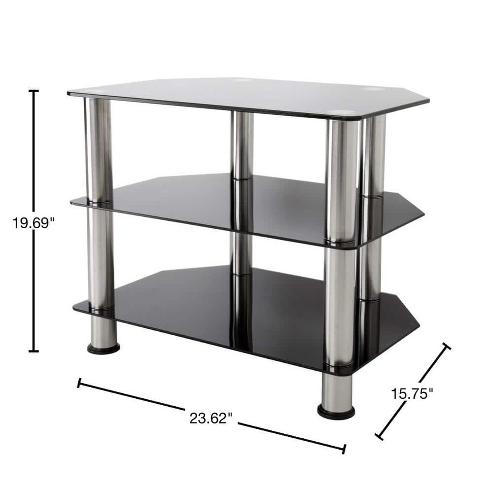 Eclipse 23.6" Black Tempered Glass Corner TV Stand with Chrome Accents