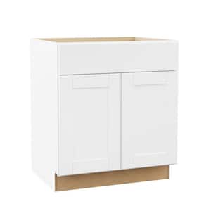 Shaker 30 in. W x 24 in. D x 34.5 in. H Assembled Sink Base Kitchen Cabinet in Satin White