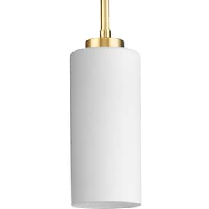 Cofield Collection 4 in. 1-Light Vintage Brass Transitional Pendant with Etched White Glass Shade