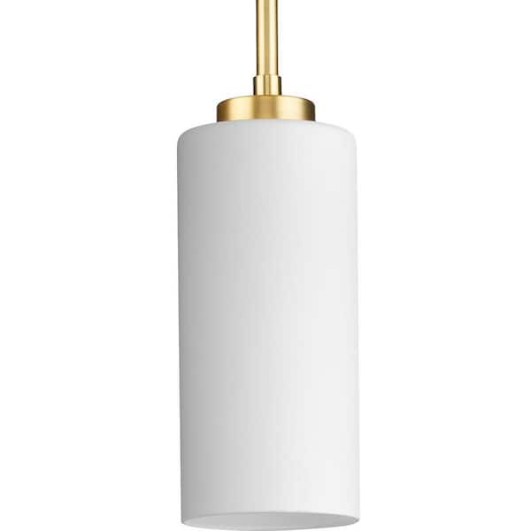 Progress Lighting Cofield Collection 4 in. 1-Light Vintage Brass Transitional Pendant with Etched White Glass Shade