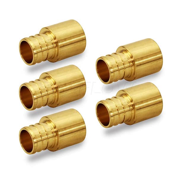 PLUMBFLEX 1/2 in. x 1/2 in. Brass Female Sweat Copper Adapter x Pex Barb Pipe Fitting (5-Pack)