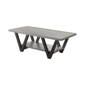Higgins 47 .25in Antique Grey and Black Rectangle Wood Coffee Table with Lower Shelf
