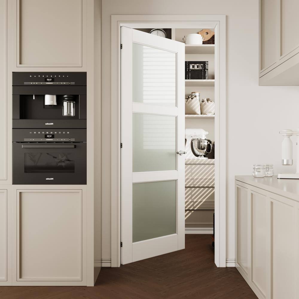 32" x 80" White Primed 3-Lite Frosted Glass Interior Door