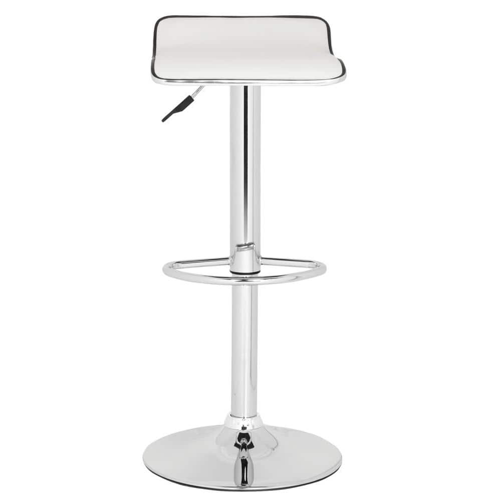 White Faux Leather Adjustable Swivel Bar Stool with Chrome Base