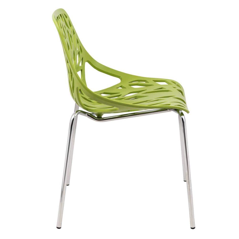 Green Cut-Out Plastic Dining Chair with Chrome Legs, Set of 2