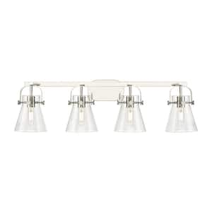 Pilaster II Cone 36.5 in. 4-Light Polished Nickel Vanity Light with Glass Shade