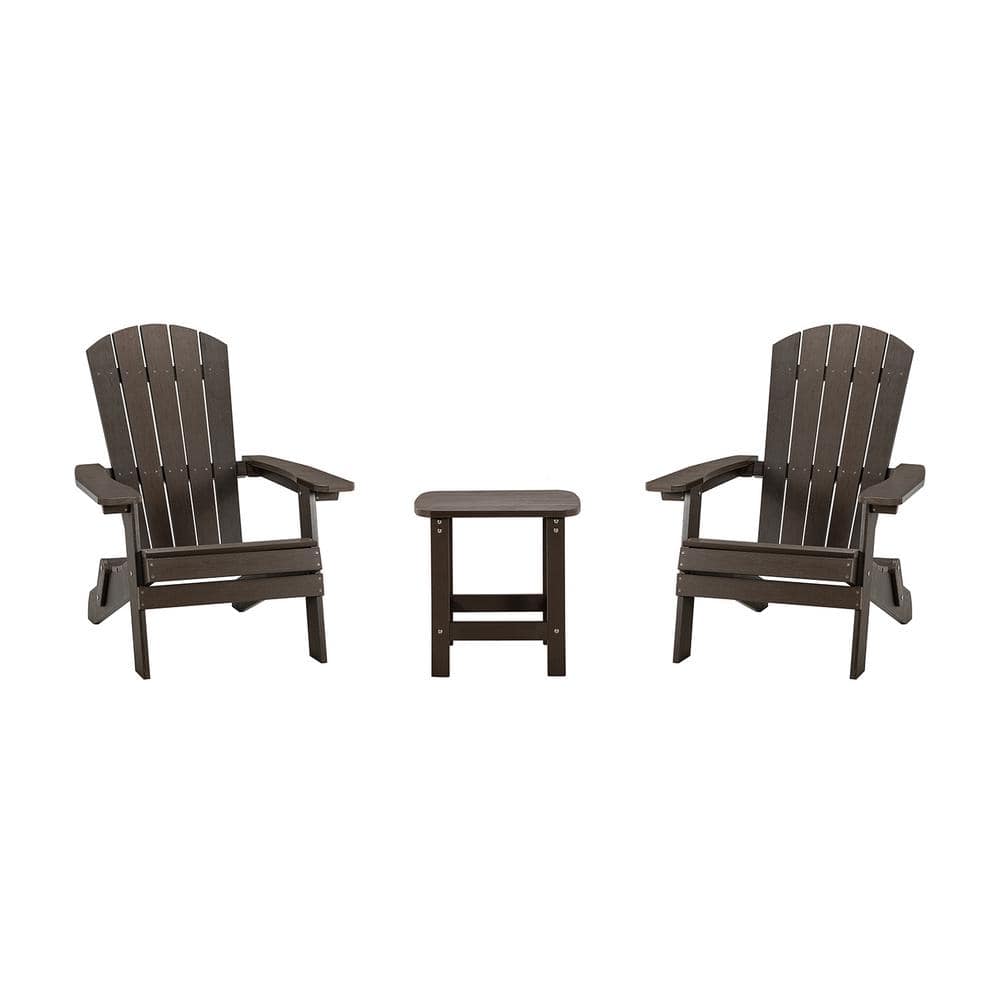 3-Piece Plastic Adirondack Chair Patio Conversation Set (Brown)