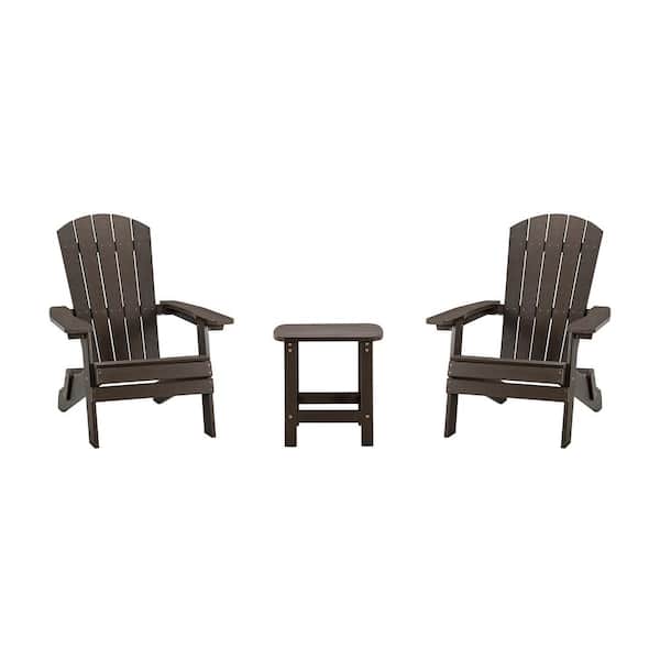 Unbranded 3-Piece Plastic Adirondack Chair Patio Conversation Set (Brown)