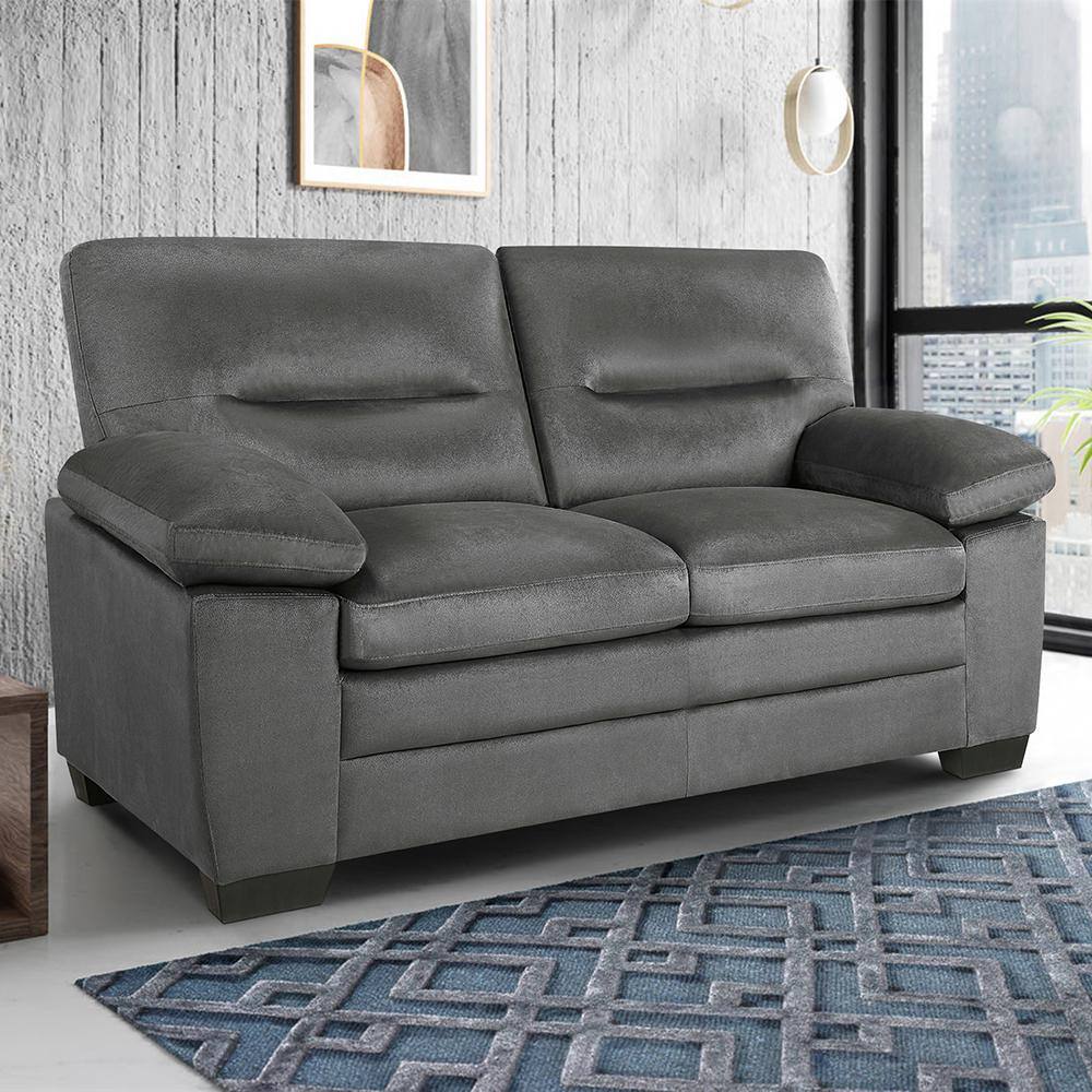 Solomon 63 in. W Dark Gray Textured Fabric Loveseat 9328DG2 The Home