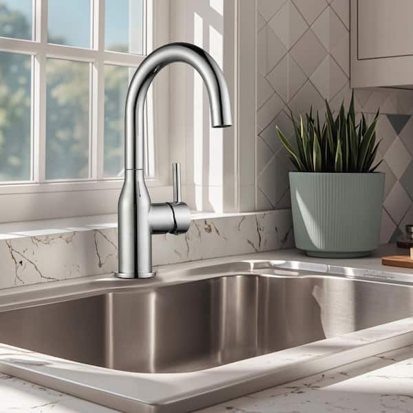 Stainless Steel 1-Hole Single Handle Bar Faucet with Deckplate and Water Supply Lines in Polished Chrome