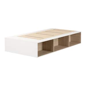 Hourra Platform Bed with Open Storage, Soft Elm and White