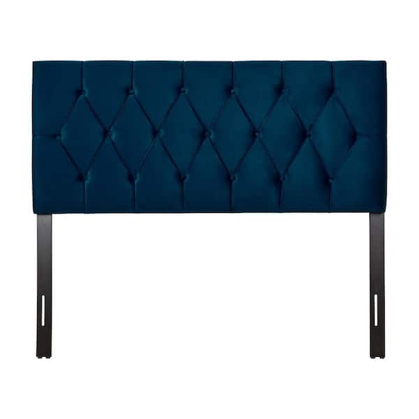 CorLiving Catalina Adjustable Navy Blue Full Upholstered Headboard with Diamond Tufting