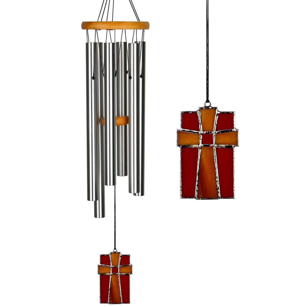 Amazing Grace 28" Stained Glass Wind Chime with Ash Wood Top