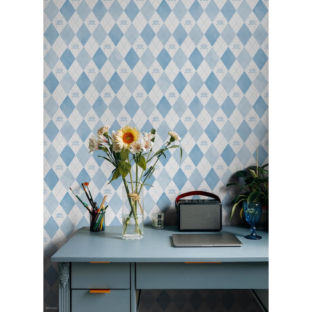 Blue and White Argyle Kids' Peel and Stick Wallpaper