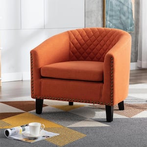 Modern Orange PU Leather Upholstery Accent Chair Barrel Chair Club Chair with Wood Legs and Nailheads (Set of 1)