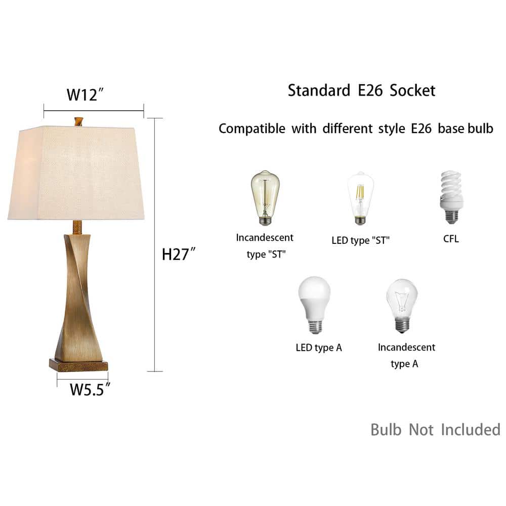 27" Distressed Gold Spiral Base Table Lamp Set with Fabric Shades