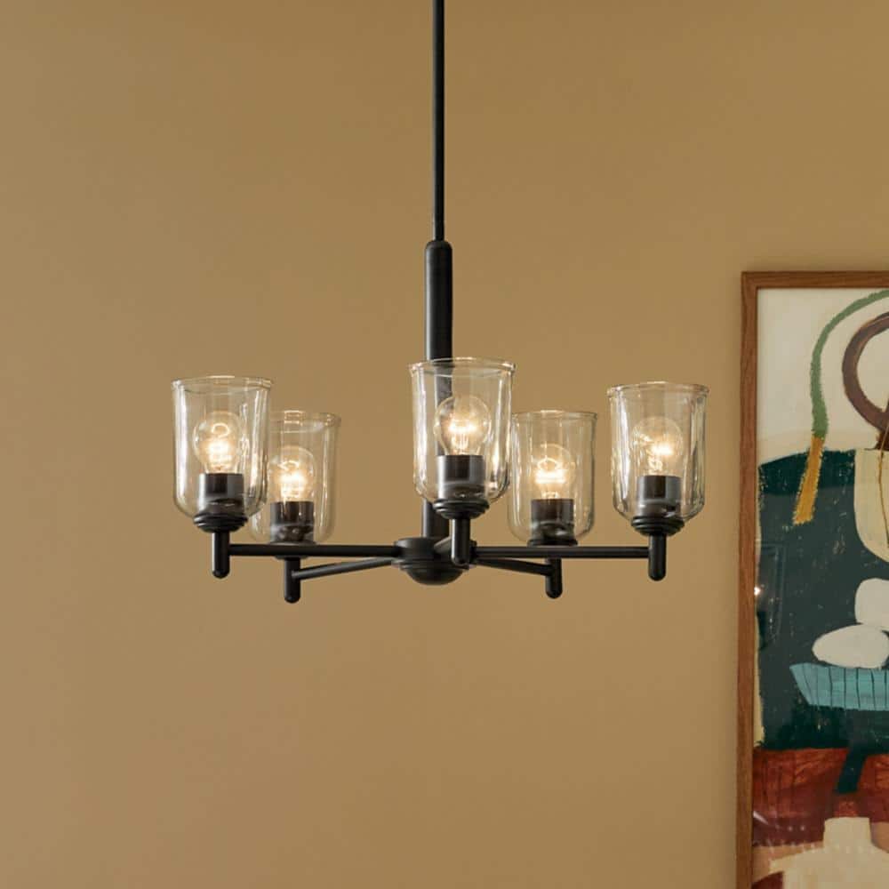 Shailene 23.75 in. 5-Light Black Traditional Clear Glass Shaded Bell Chandelier for Dining Room price history on PriceWatchPro