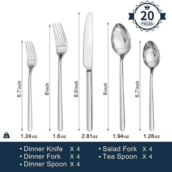 20-Piece Stainless Steel Flatware Serving Sets with Mirror Polished for Home, Restaurant, Wedding and Party, Silver