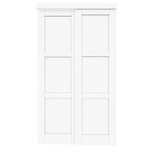 48 in. x 80 in. Paneled 3-Lite White Primed MDF Muti-Design Sliding Door with Hardware