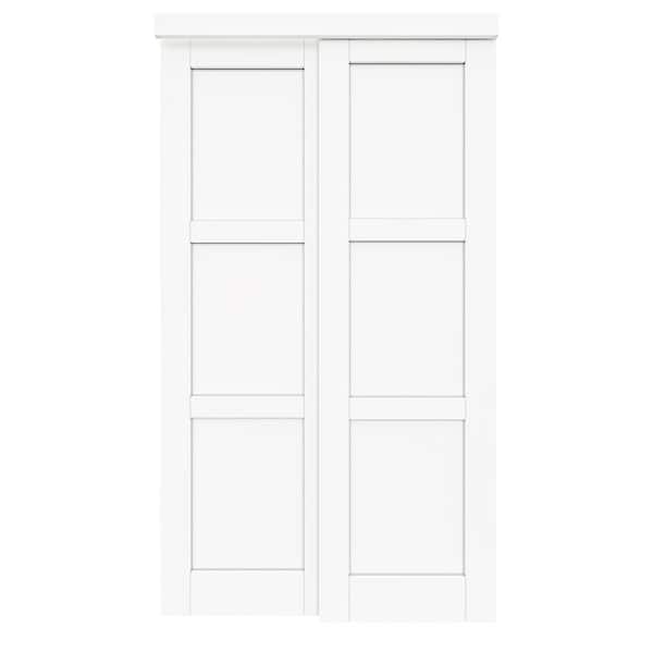 ARK DESIGN 48 in. x 80 in. Paneled 3-Lite White Primed MDF Muti-Design Sliding Door with Hardware