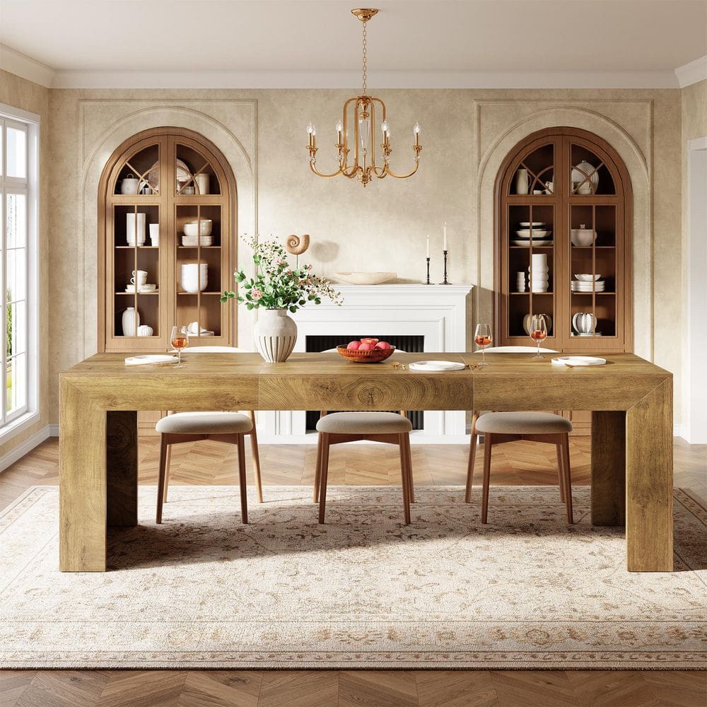Roesler Oak Brown Wood Double Pedestal Table, 78.7 in. Extra Long Rectangle Kitchen Dining Table for 8-10 (Only Table)