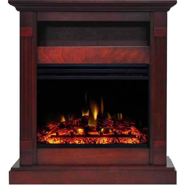 Cambridge Sienna 34 in. Electric Fireplace Heater in Cherry with Mantel, Enhanced Log Display and Remote Control
