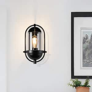 Kearny Classic 1-Light Matte Black Dimmable Wall Sconce with Clear Glass Shade