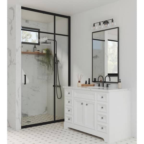 Singleton 36 in. 4-Light Matte Black Vanity Light with Clear Glass Shades