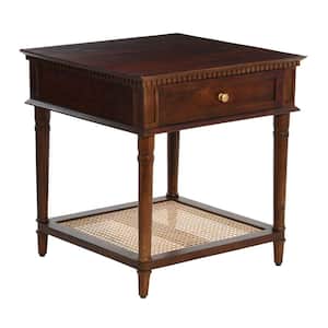 Maxwelton 24 in. Dark Chestnut Acacia Wood and Cane Accent Side Table
