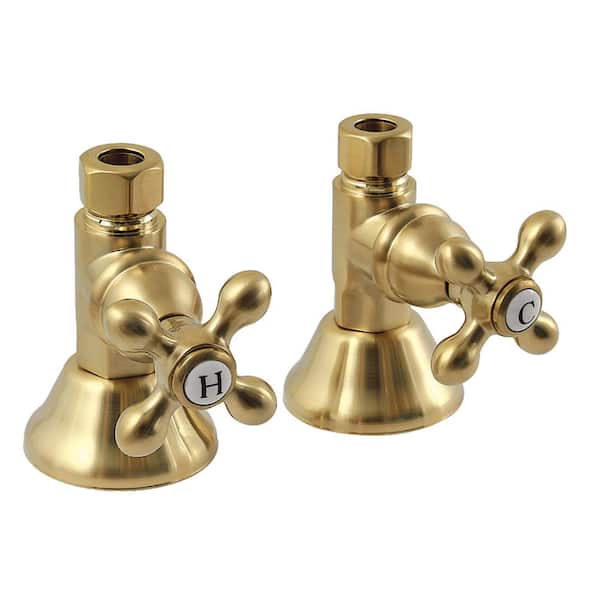 Trimscape 1/2 in. NPT (FIP) x 1/2 in. Compression Brass Straight Shut Off Valve in Brushed Brass