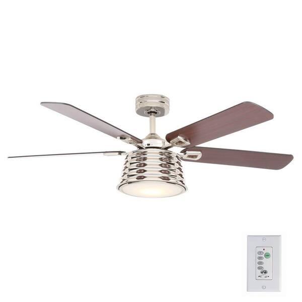 Hampton Bay Wollaston 52 in. LED Indoor Polished Nickel Ceiling Fan  with Light Kit and Remote Control