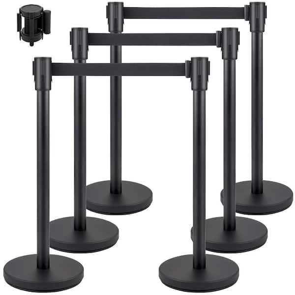 VEVOR 6.6 ft. Crowd Control Stanchion Set Black Retractable Belt Line Dividers with Metal Base in Black (6-Pieces)
