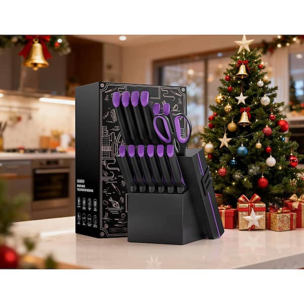 Numhew 15-Piece Elegant Purple High Carbon Stainless Steel Plain