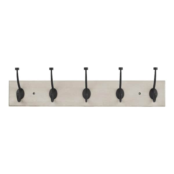 Home Decorators Collection Chiffon Lace 27 in. Textured Oak Hook Rack with 5 Matte Black Pill Top Hooks