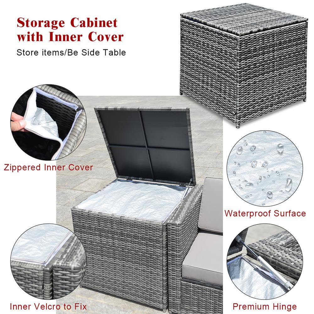 8-Piece Red Cushioned Wicker Rattan Patio Sofa Set with Storage Table