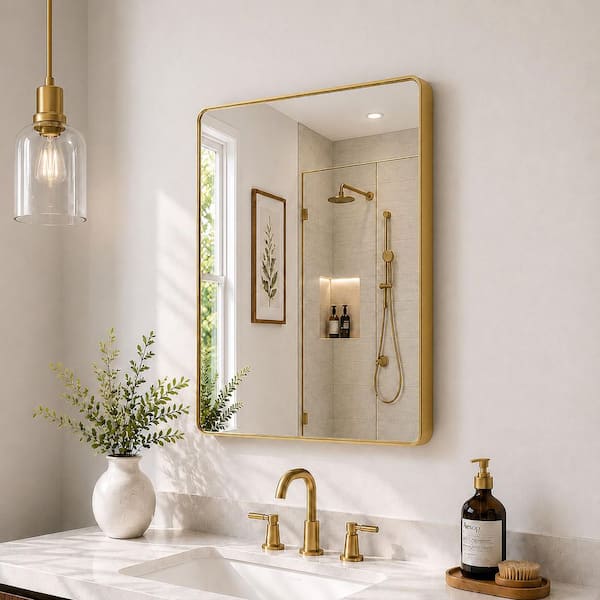 Hermitage Bath Cosy 24 in. W x 36 in. H Rectangular Framed Wall Bathroom Vanity Mirror in Brushed Gold