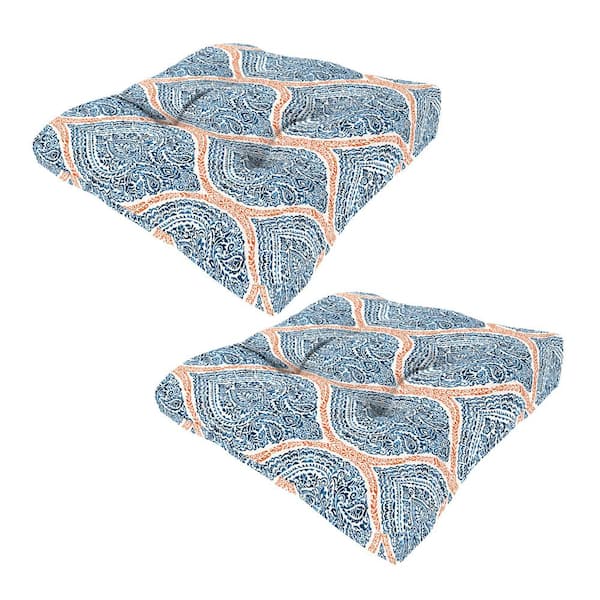 Jordan Manufacturing 19 in. W x 19 in. D x 5 in. T Square Outdoor Wicker Seat Cushion in Andorra Tiger Lily (2-Pack)