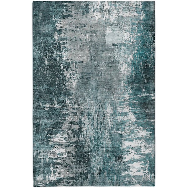 Dream Shag Premium Machine Washable Abstract ADS718 Teal 8 ft. x 10 ft. Area Rug